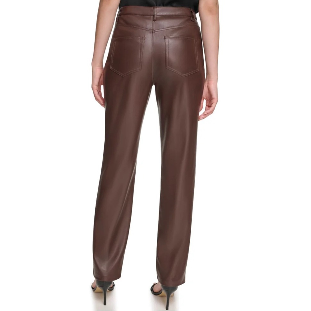 Calvin Klein Faux Leather Brown Straight Leg Pants - Picture 2 of 8